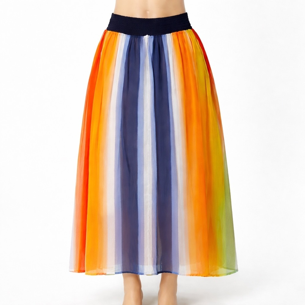 Soft Surroundings Rainbow Globetrotter Chiffon Maxi Skirt Size Petite Large